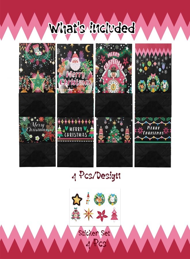 qiqee Christmas Treat Paper Bags Black Mini Xmas Party Candy Goodie Snack Bags (32Pcs Stickers 5"x3"x9.5") - Image 4